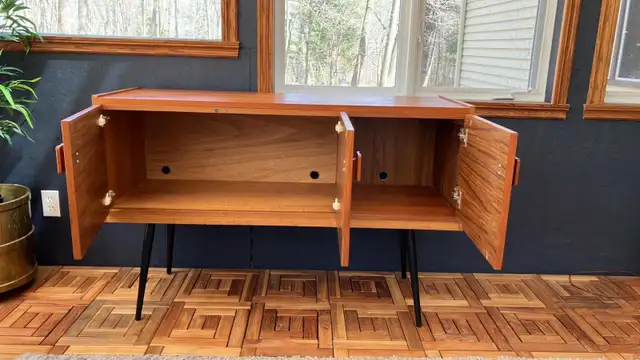 Mid century. TEAK TECK. Credence, Buffet disque vinyle audio, ba - Photo 3