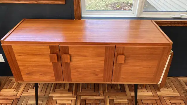 Mid century. TEAK TECK. Credence, Buffet disque vinyle audio, ba - Photo 5