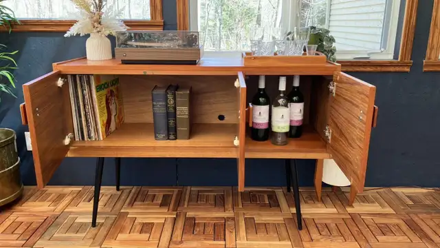 Mid century. TEAK TECK. Credence, Buffet disque vinyle audio, ba - Photo 7