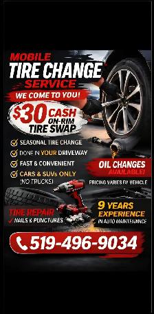 Mobile TIRE CHANGE - ONLY $30 (On-Rim Swap)
