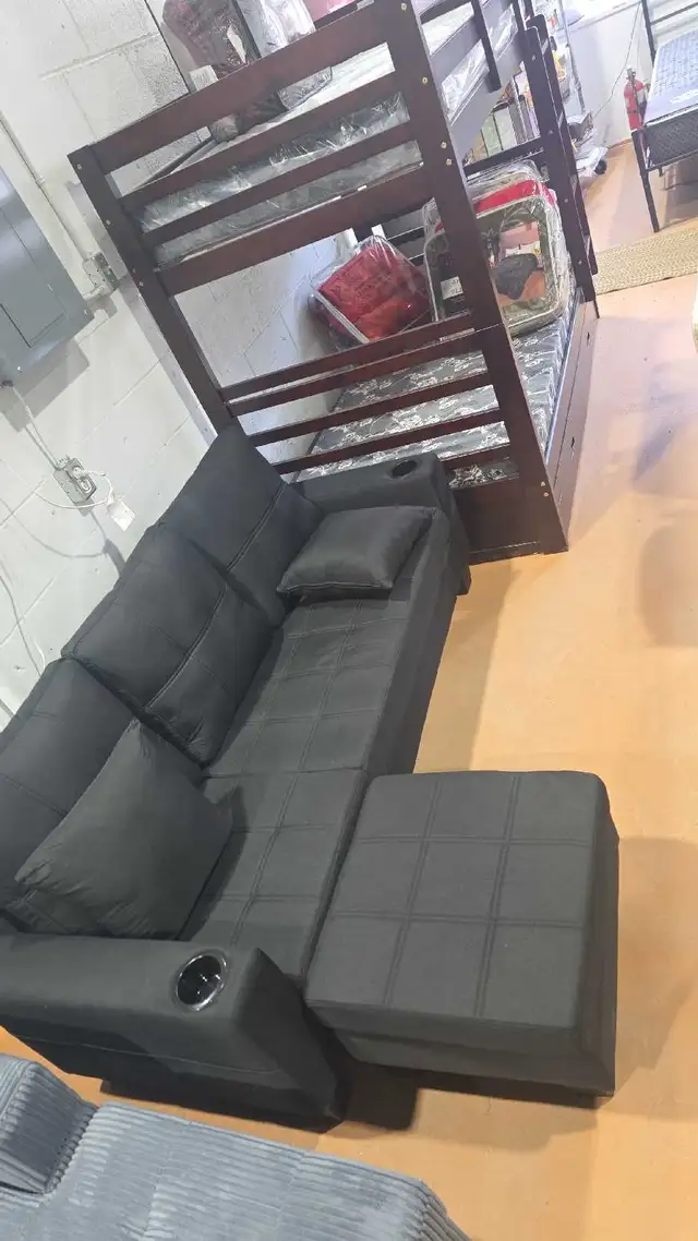 sofa black with ottoman