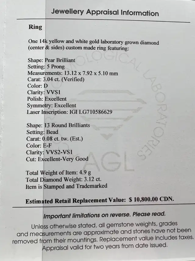 3.04ct Pear Lab Grown Diamond Engagement Ring - - Photo 7