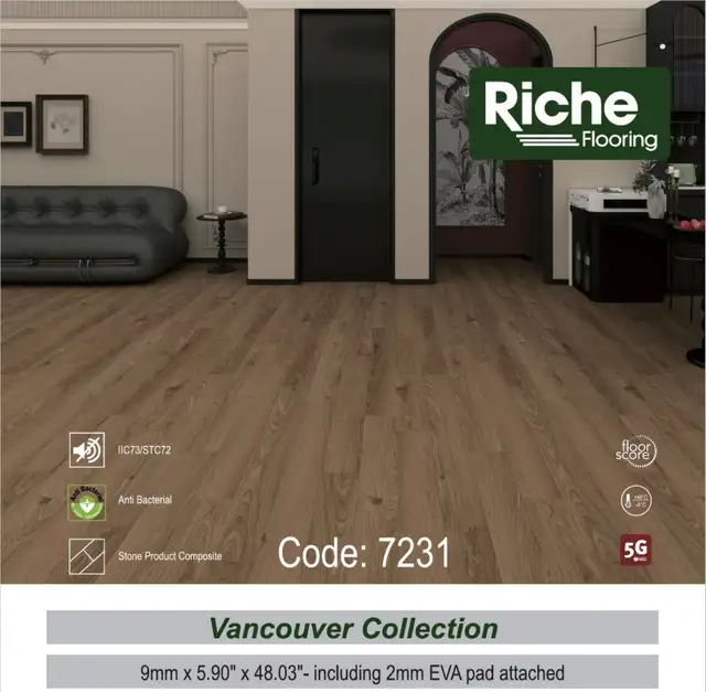 CLEARANCE $2.14/sqft Riche SPC Vinyl flooring Seawall Brown 12mi