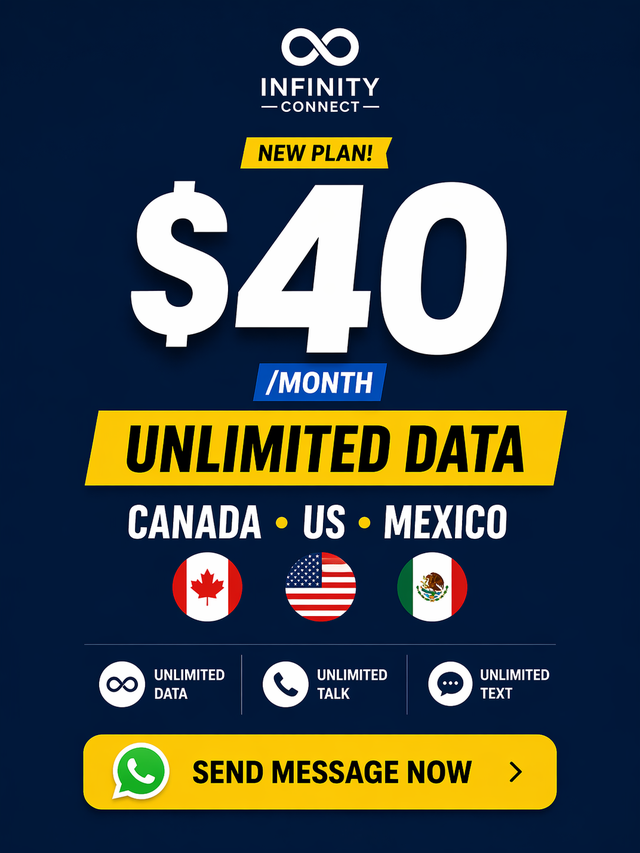 $40 Unlimited Data Plan – Canada US Mexico