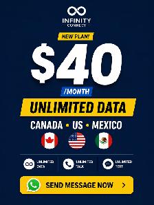 $40 Unlimited Data Plan – Canada US Mexico