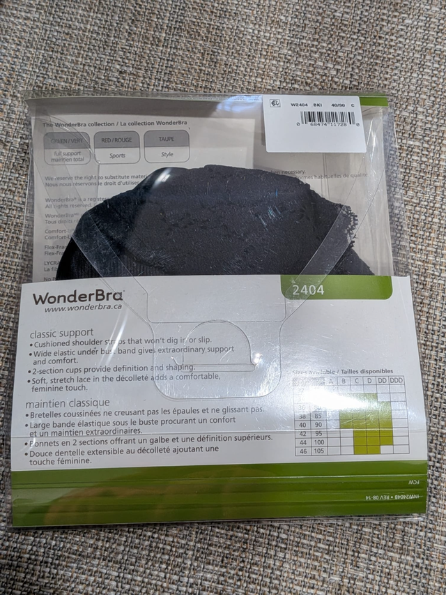 NEW Ladies WonderBra Black Bra 40C Wire Free Classic Support - Photo 2