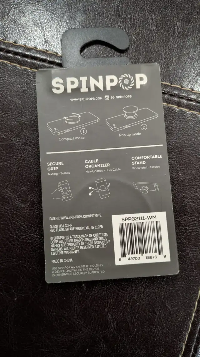 NEW Spinpop Phone Grip (with adhesive extra sticker) Marble Look - Photo 2