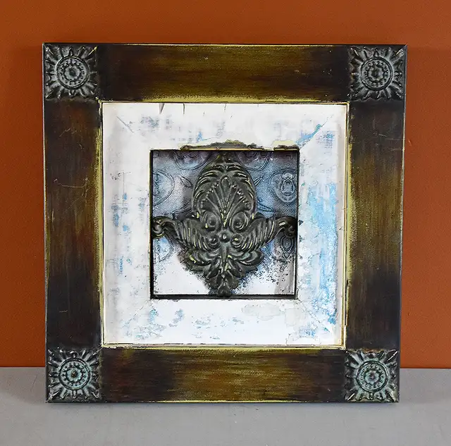 Naturally Weathered Metal Abstract Picture with Frame
