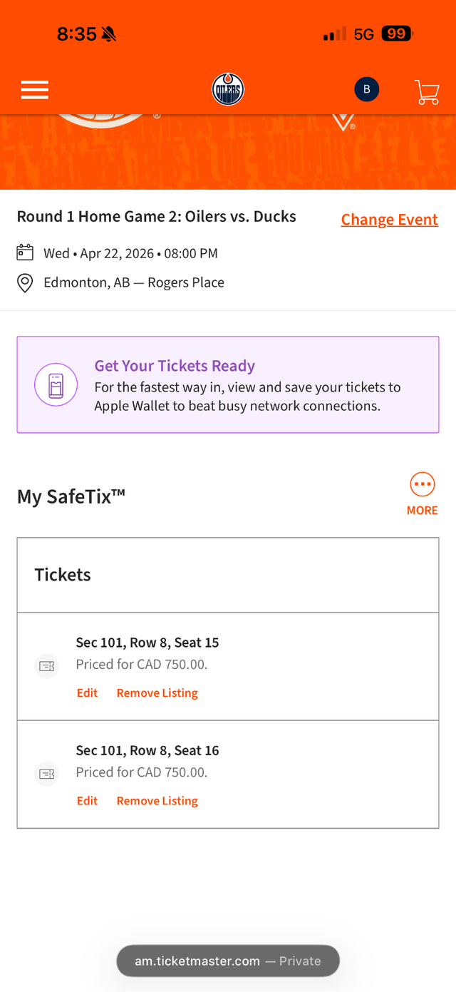 OILER VS DUCKS GOLD SEATS FOR ALL HOME GAMES