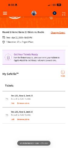 OILER VS DUCKS GOLD SEATS FOR ALL HOME GAMES