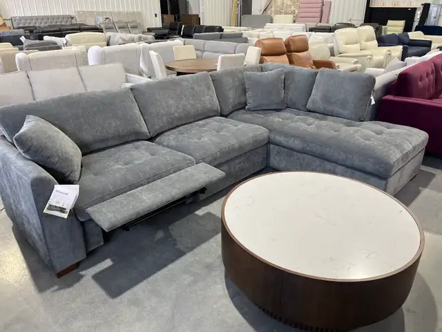 Grey fabric sectional with power footrests - Photo 2