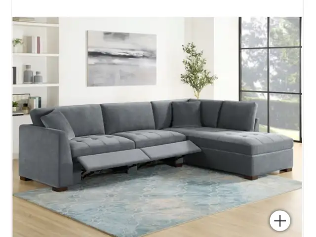 Grey fabric sectional with power footrests - Photo 3