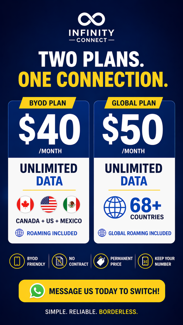 BYOD Cell Plans Available $40 Ca US Mex & $50 Global Roaming