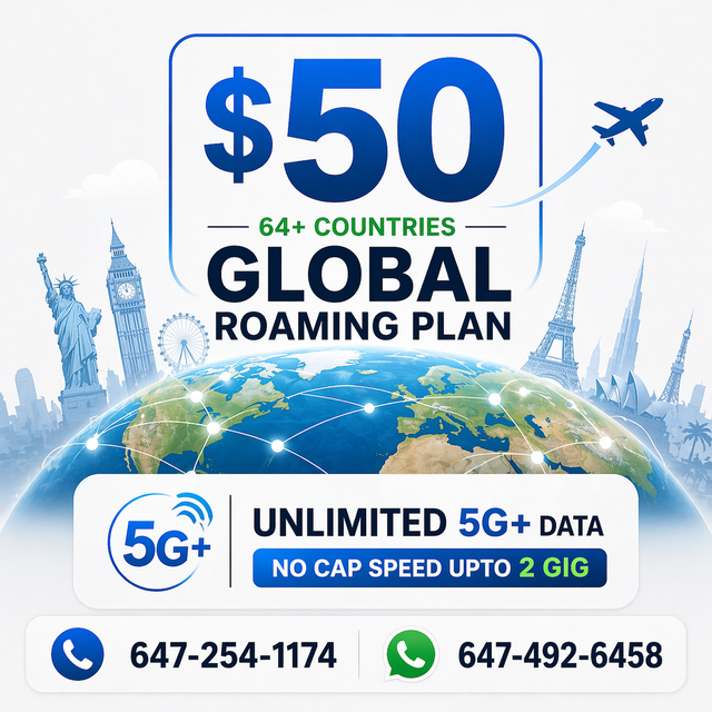 $50-   Global Roaming 64  Countries Plan  Unlimited 5g  data