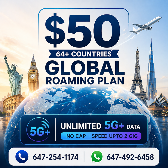 $50 Unlimited 5G  Global Roaming Plan | 64  Countries Coverage