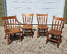 ANTIQUE 4 PRIMITIVE ARROW BACK PINE CHAIRS