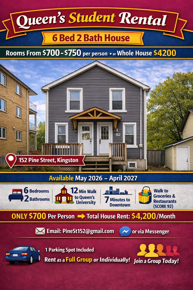 Room for rent for Queens University Students