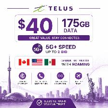 TELUS BYOD $40 Plan – 175GB Data | Canada US Mexico Roaming