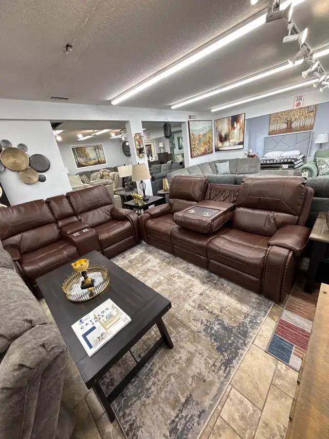 New Stylish Power Recliner Sofa Loveseat With Console In Sale