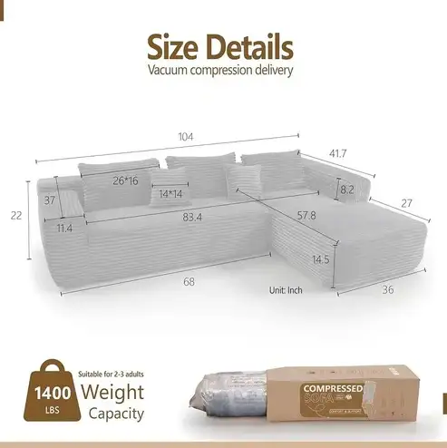 Brand New L-shape 104" Sofa Bed Memory Foam Couch Selling $499 - Photo 4