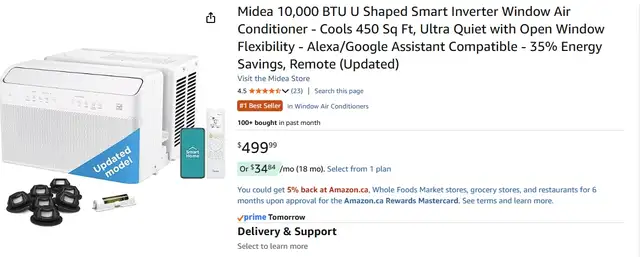 Midea 10,000 BTU U Shaped Smart Inverter Window Air Conditioner
