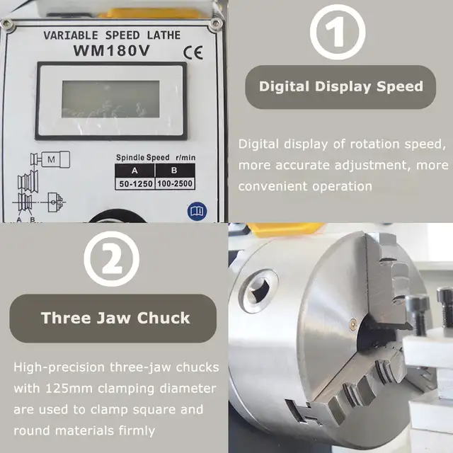 WM180V Precision Metal Bench Lathe 600W 7'12' 028062 - Photo 4