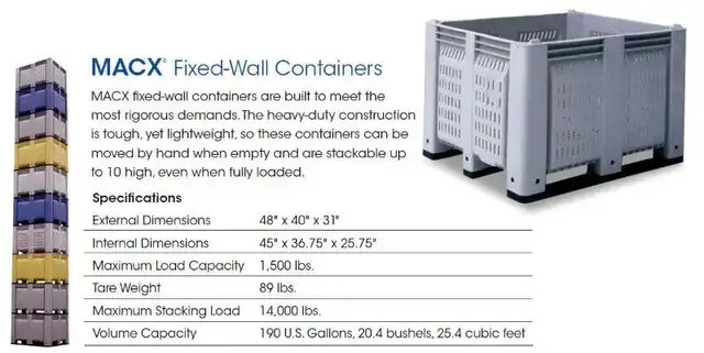 FOOD GRADE CONTAINERS. PICKING BINS, HARVEST BINS. PRODUCE BINS. - Photo 2