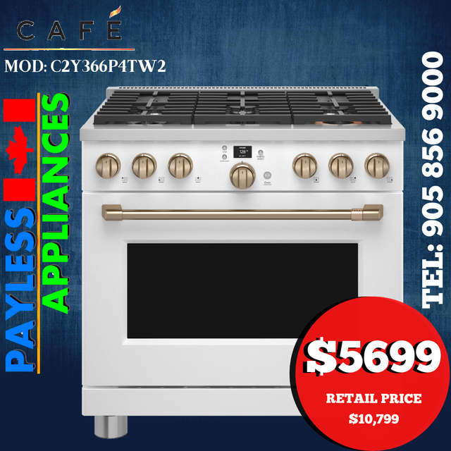 GE Café Commercial Style Range C2Y366P4TW2 36' Smart Dual-Fuel M