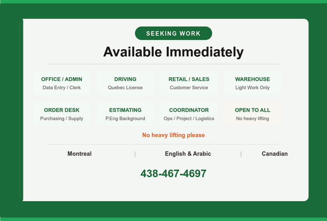 Looking for Work ASAP