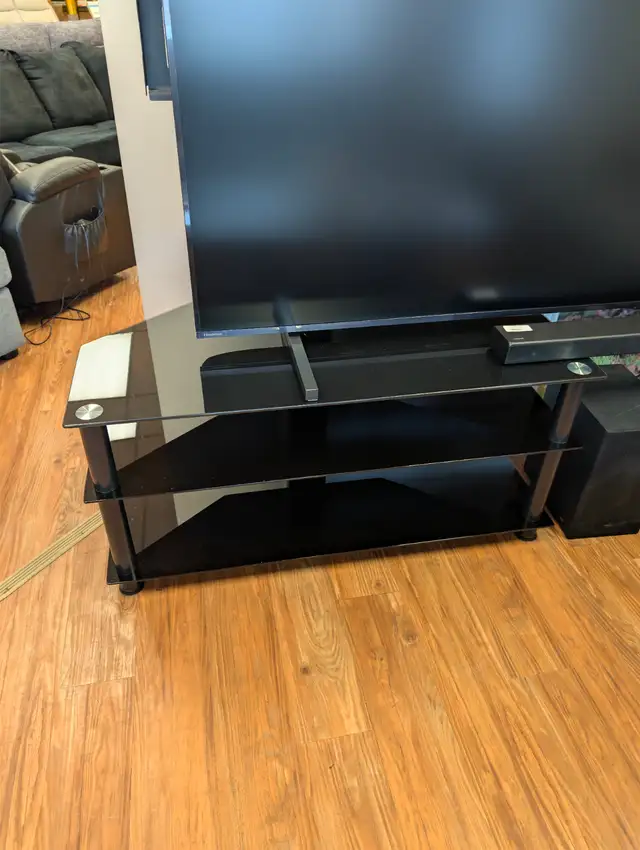 3 TIER GLASS TV STAND WITH TV MOUNT $50 (2 AVAILABLE)