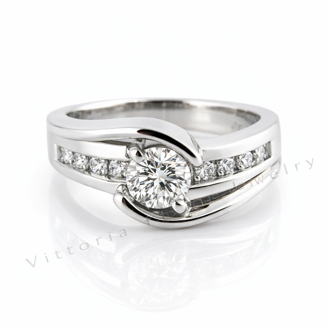 19KT W/Gold 0.64CT(TW) Solitary Diamond Ring. Naturally Mined!