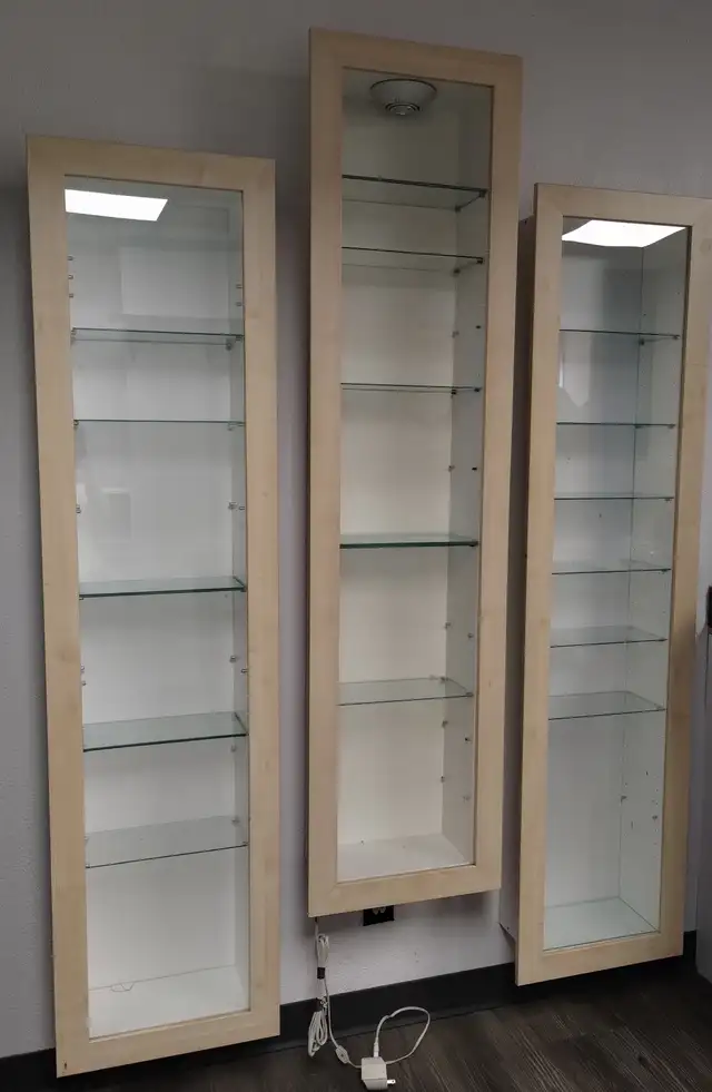 Birch and glass cabinets