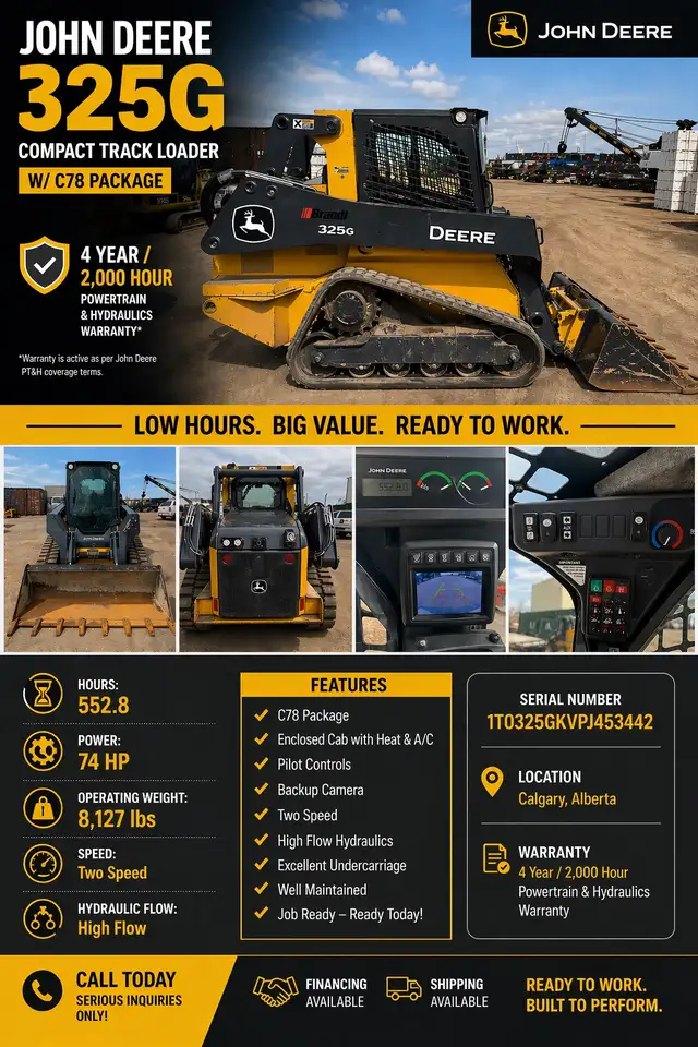 John Deere 325G | 552 Hours | C78 | PT&H Warranty