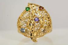 18K COLORED GLASS LEAF RING