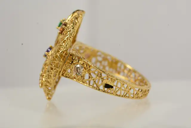 18K COLORED GLASS LEAF RING - Photo 2