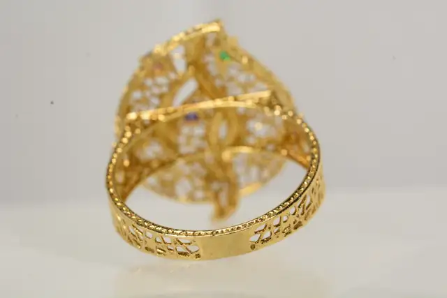 18K COLORED GLASS LEAF RING - Photo 3