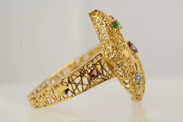 18K COLORED GLASS LEAF RING - Photo 4