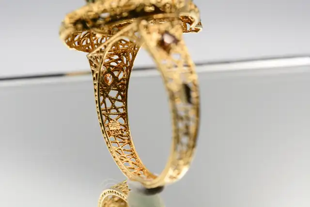 18K COLORED GLASS LEAF RING - Photo 5