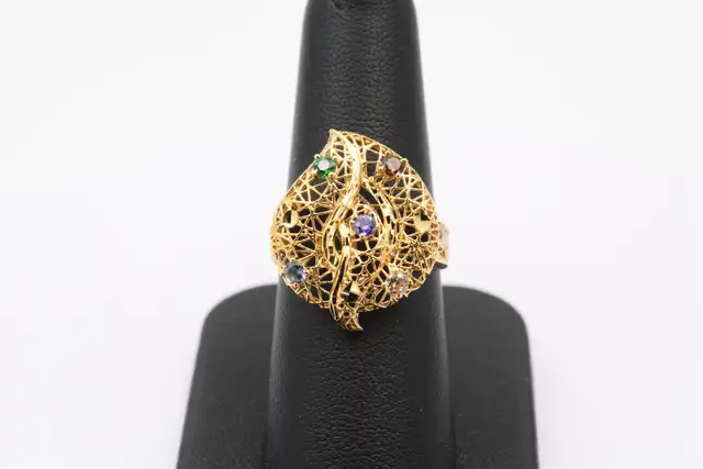 18K COLORED GLASS LEAF RING - Photo 6