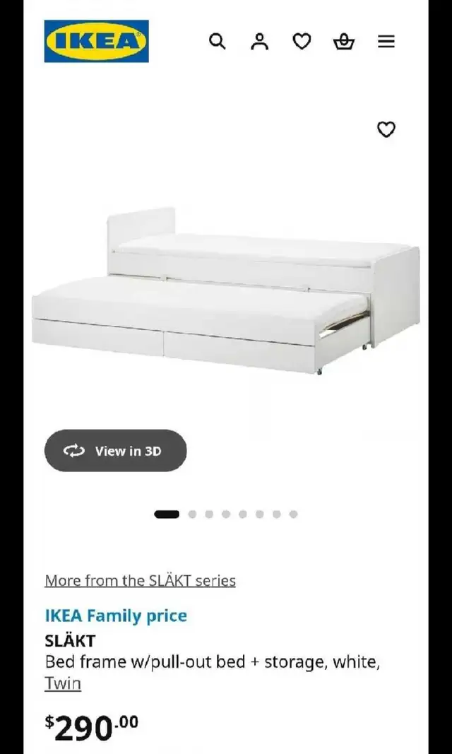 SLÄKTBed frame w/pull-out bed   storage, white, Twin $200