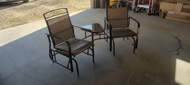 Dual rocker/glider chairs and table set for sale - Photo 3