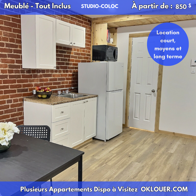 Studio en colocation meublé – Tout inclus – Centre-ville