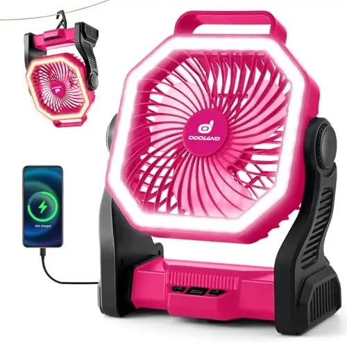 (New)Portable Camping Fan with LED Light, 20000mAh Rechargeable