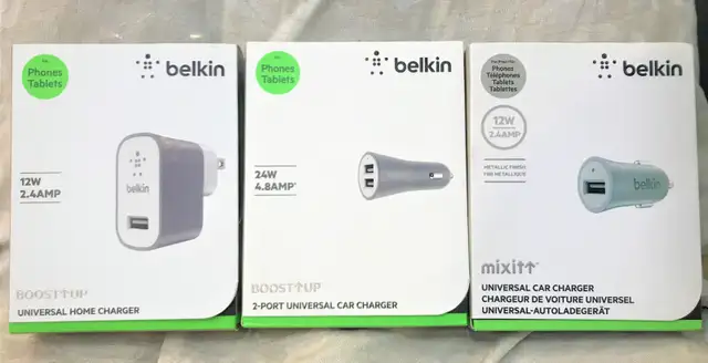 Brand new Authentic Belkin Car & Home Chargers