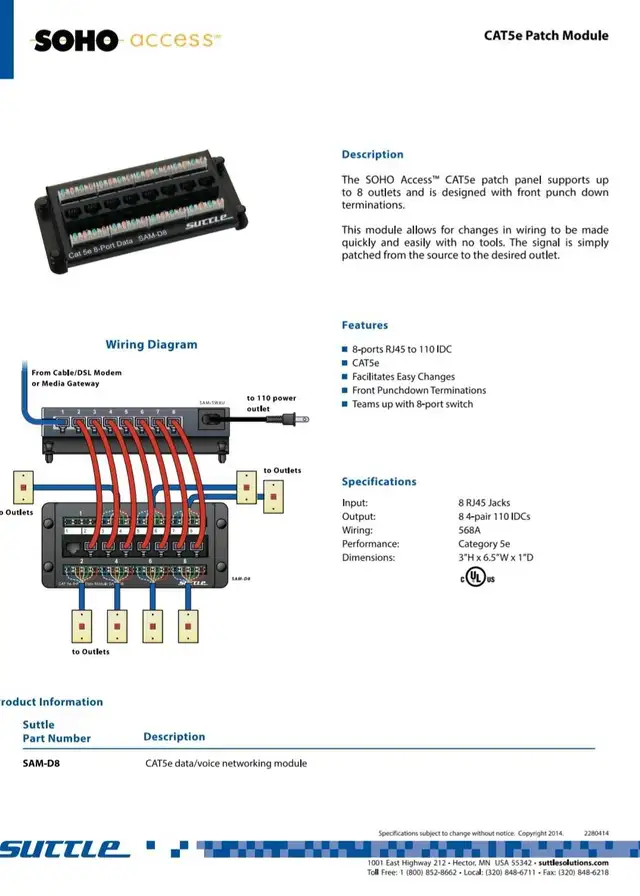Suttle CAT5e 8-port Voice/Data Patch Module, Part# 135-0087 - Photo 4