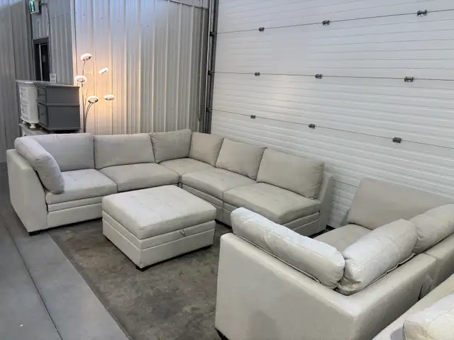 8 piece fabric modular sectional with storage ottoman