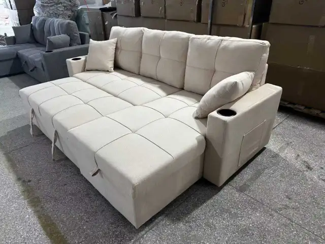 PULL OUT (BRAND NEW)L SHAPE SOFA BED IN FABRIC & LEATHER