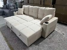 PULL OUT (BRAND NEW)L SHAPE SOFA BED IN FABRIC & LEATHER
