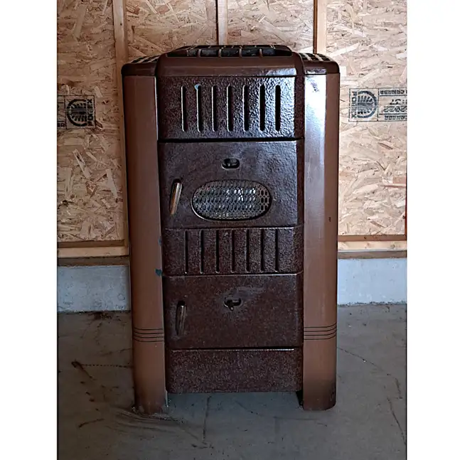 ART DECO ENAMELED CAST IRON WOOD STOVE