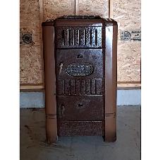 ART DECO ENAMELED CAST IRON WOOD STOVE